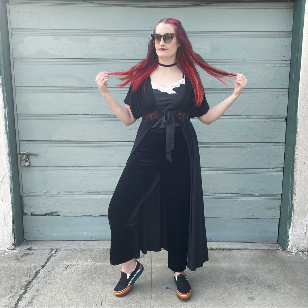 Whimsigoth Black Flowy Maxi Robe - Picture 4 of 8
